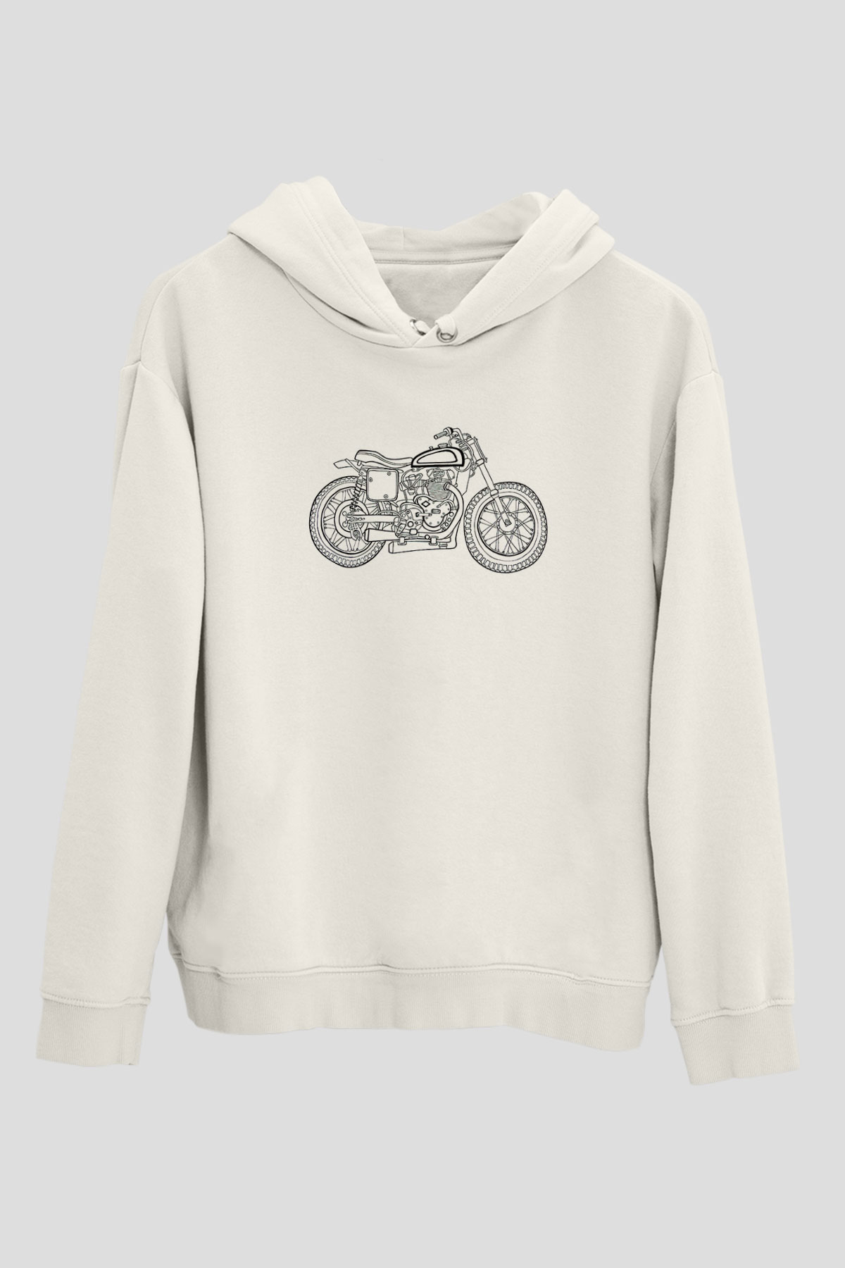 Motor Sporları Baskılı Unisex Ekru Hoodie
