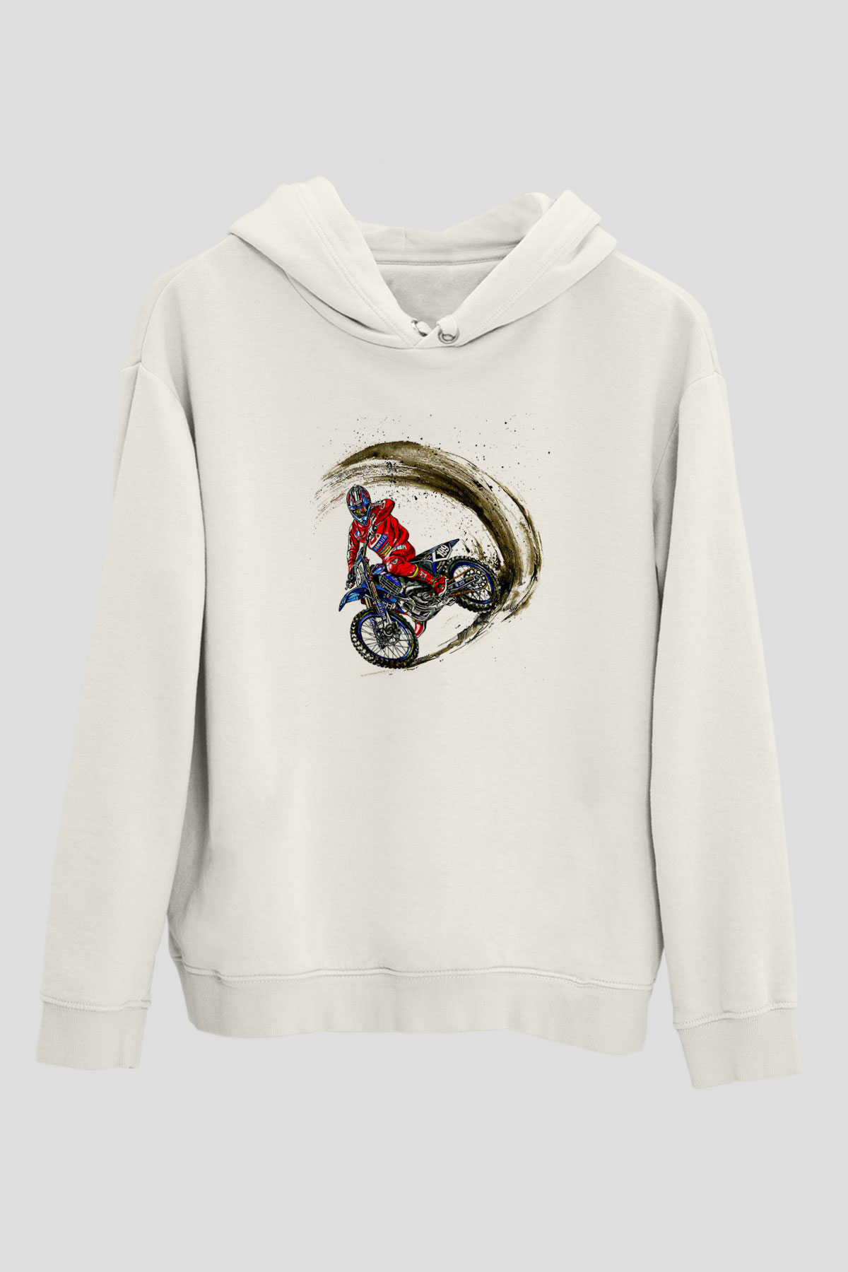 Motor Sporları Baskılı Unisex Ekru Hoodie