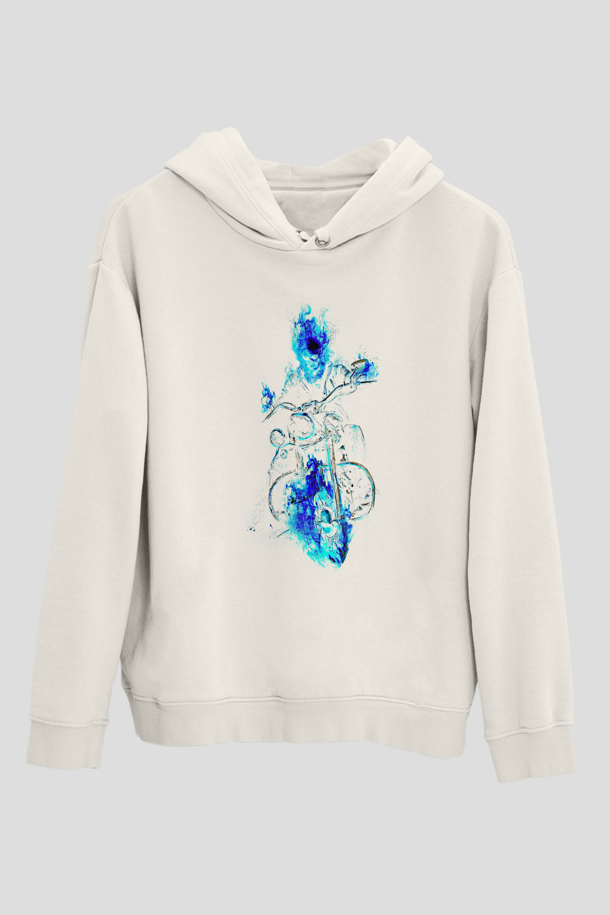Motor Sporları Baskılı Unisex Ekru Hoodie