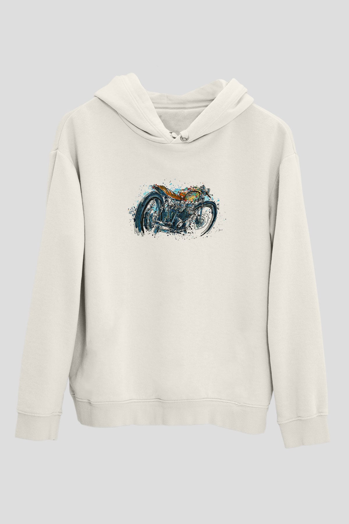 Motor Sporları Baskılı Unisex Ekru Hoodie