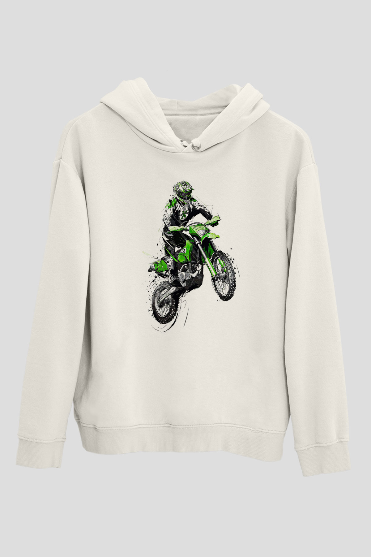 Motor Sporları Baskılı Unisex Ekru Hoodie