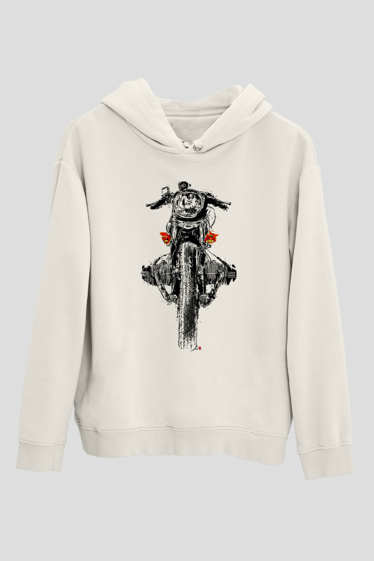 Motor Sporları Baskılı Unisex Ekru Hoodie