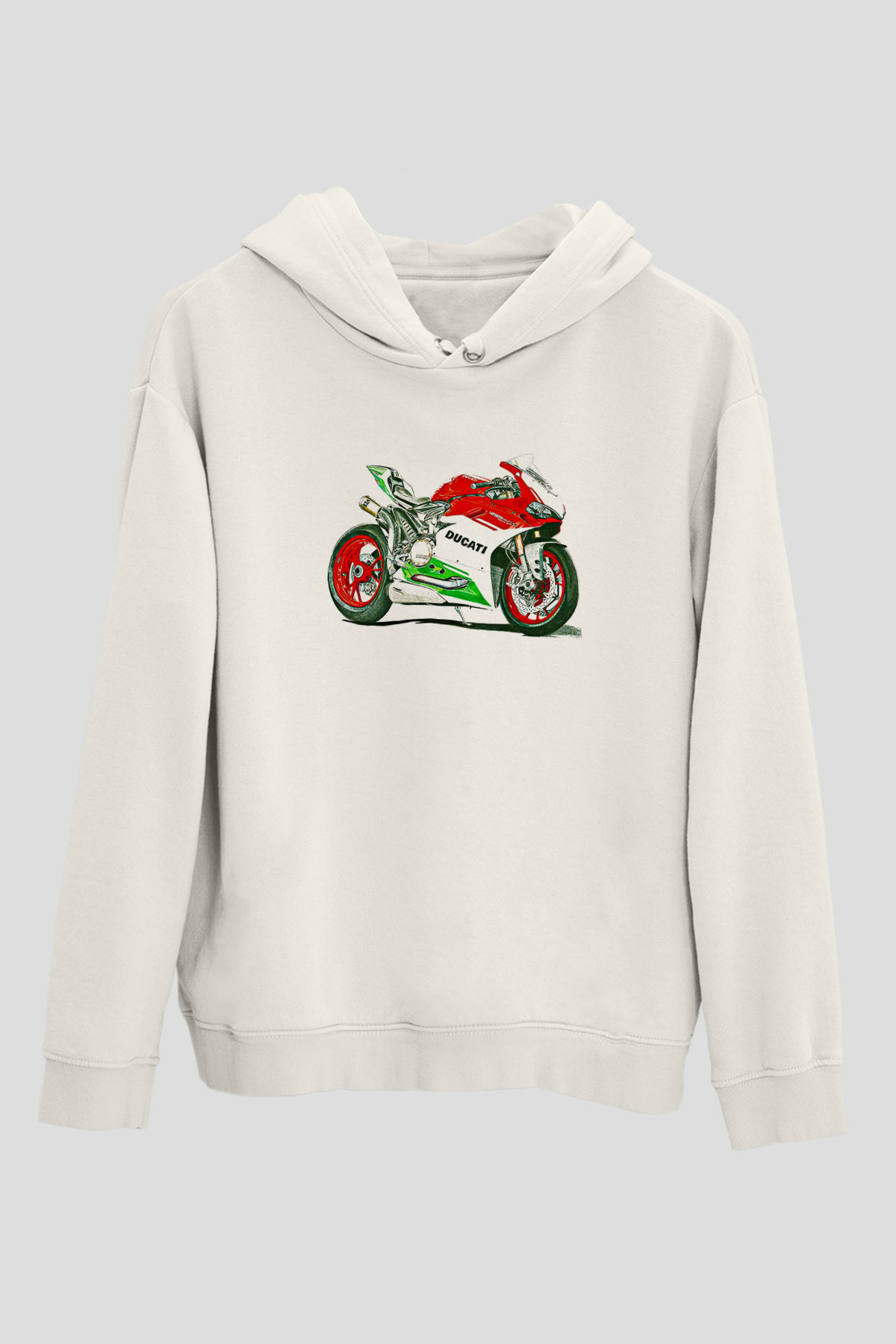 Motor Sporları Baskılı Unisex Ekru Hoodie