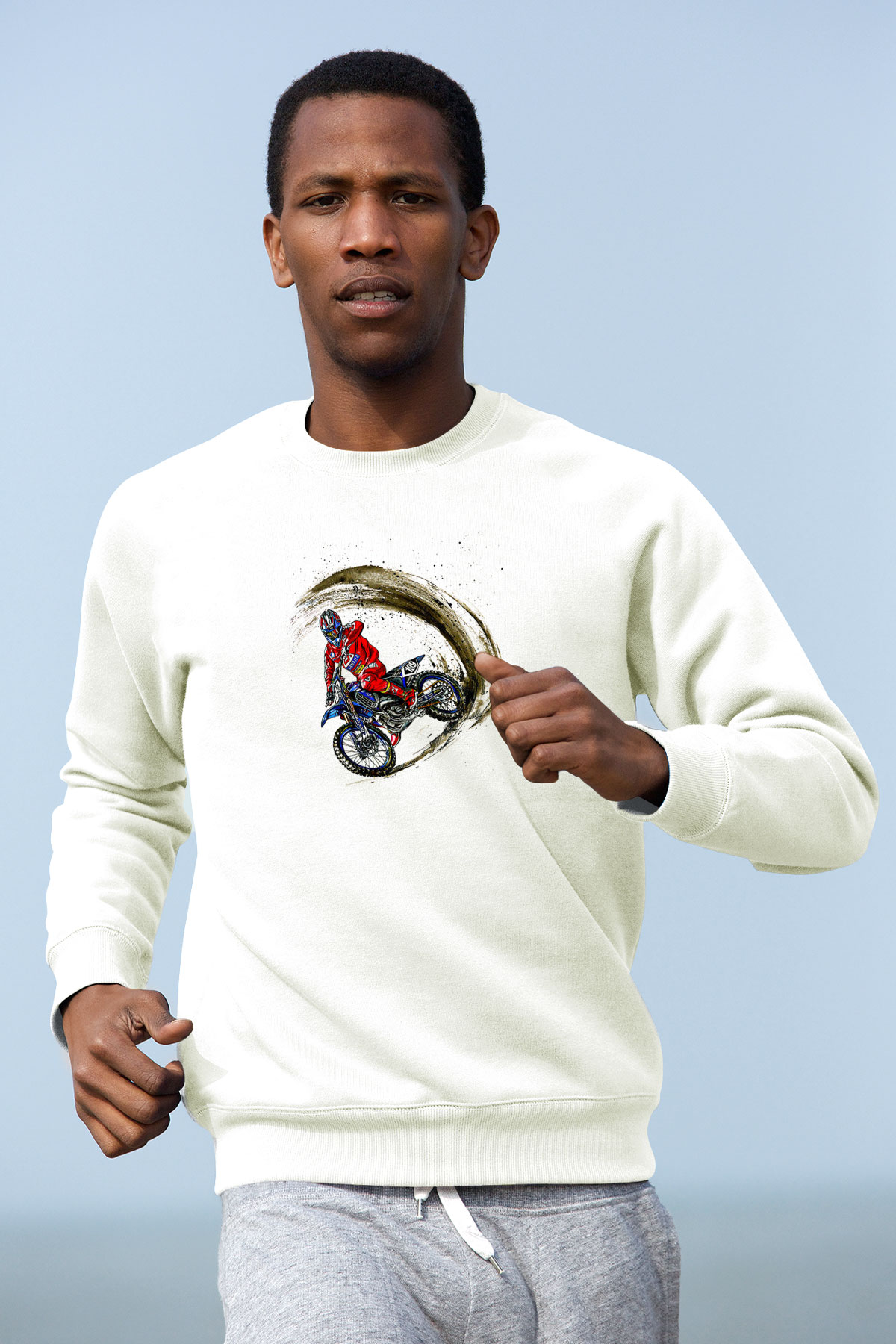 Motor Sporları Baskılı Unisex Ekru Sweatshirt
