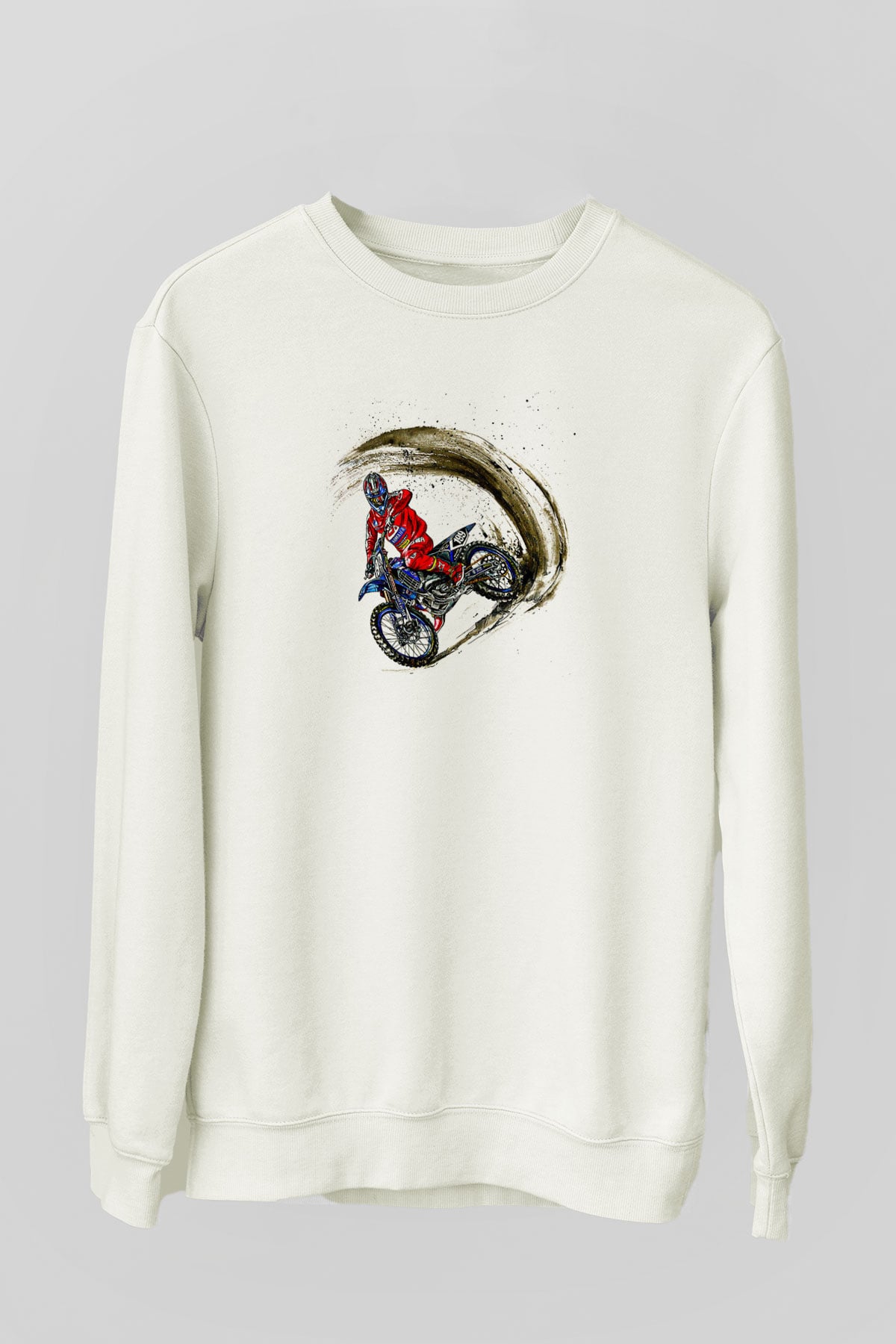 Motor Sporları Baskılı Unisex Ekru Sweatshirt