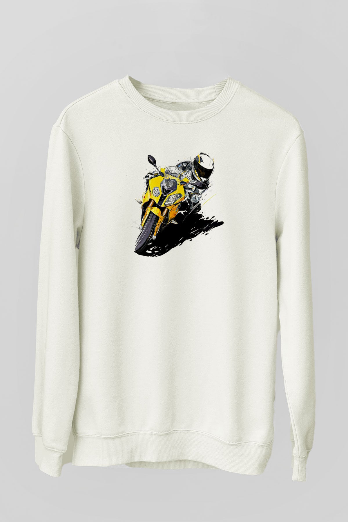 Motor Sporları Baskılı Unisex Ekru Sweatshirt