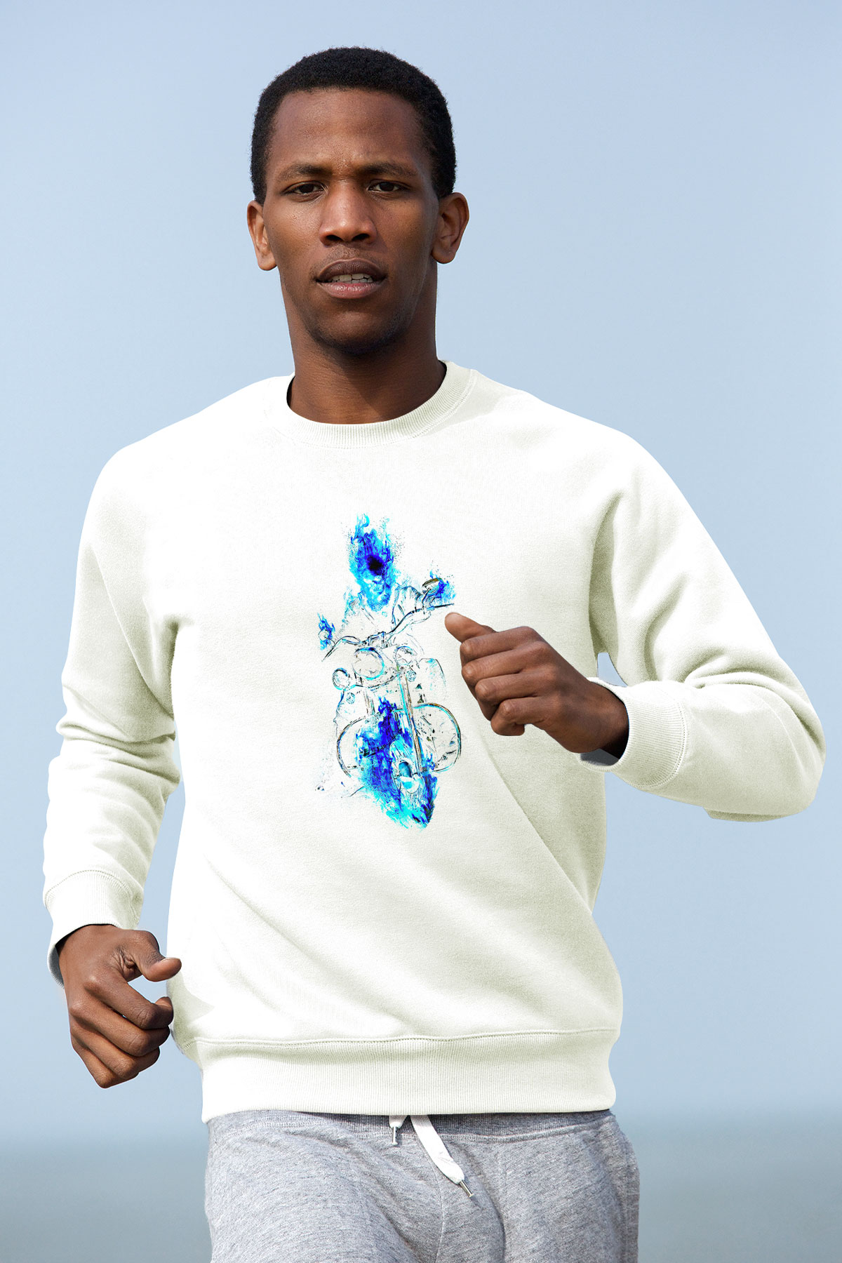 Motor Sporları Baskılı Unisex Ekru Sweatshirt