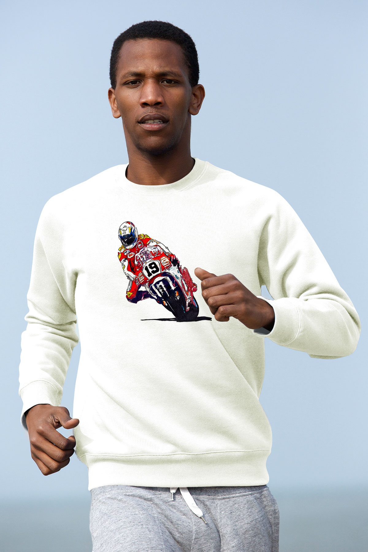 Motor Sporları Baskılı Unisex Ekru Sweatshirt