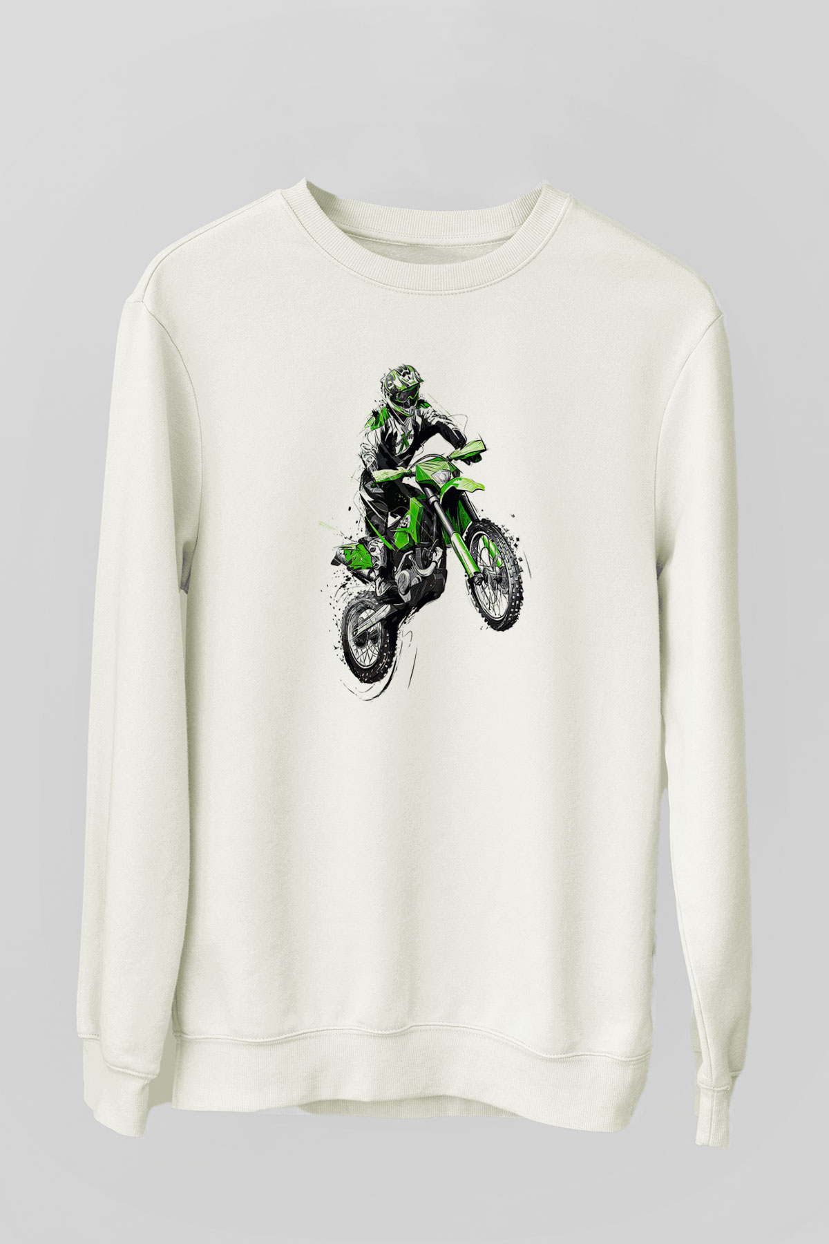 Motor Sporları Baskılı Unisex Ekru Sweatshirt