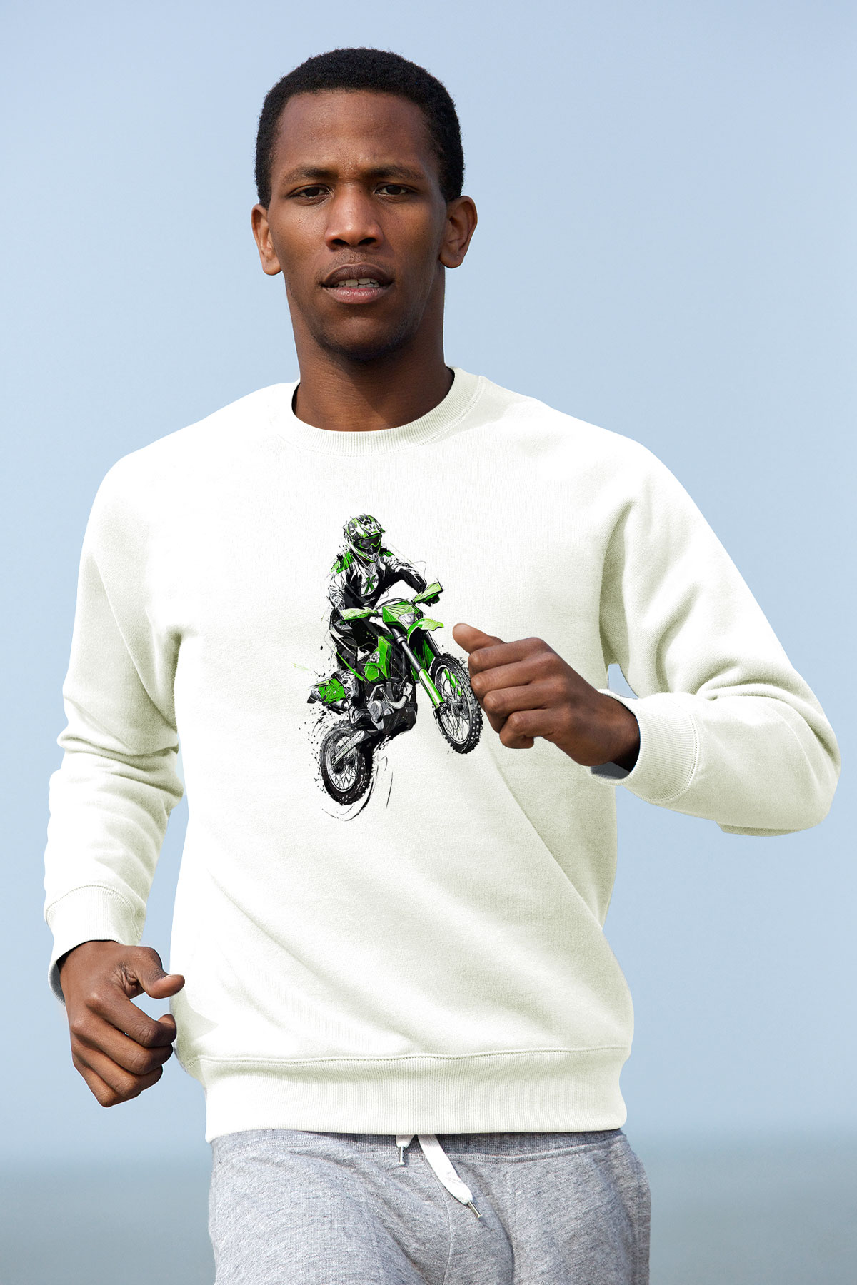 Motor Sporları Baskılı Unisex Ekru Sweatshirt