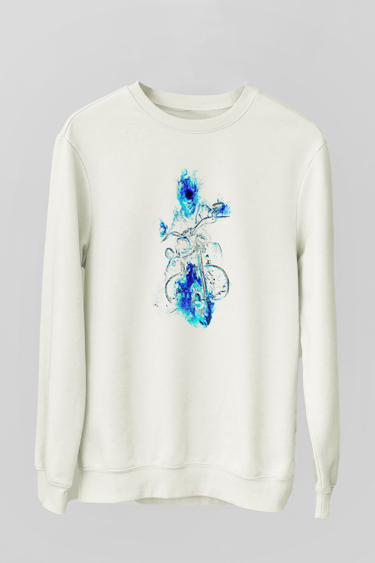 Motor Sporları Baskılı Unisex Ekru Sweatshirt