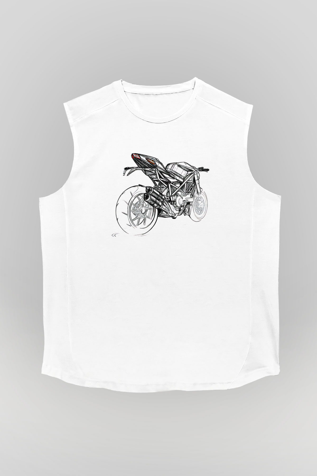 Motor Sporları Baskılı Unisex Kolsuz Beyaz Tişört