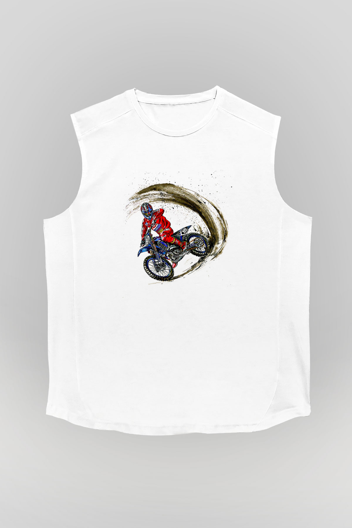 Motor Sporları Baskılı Unisex Kolsuz Beyaz Tişört