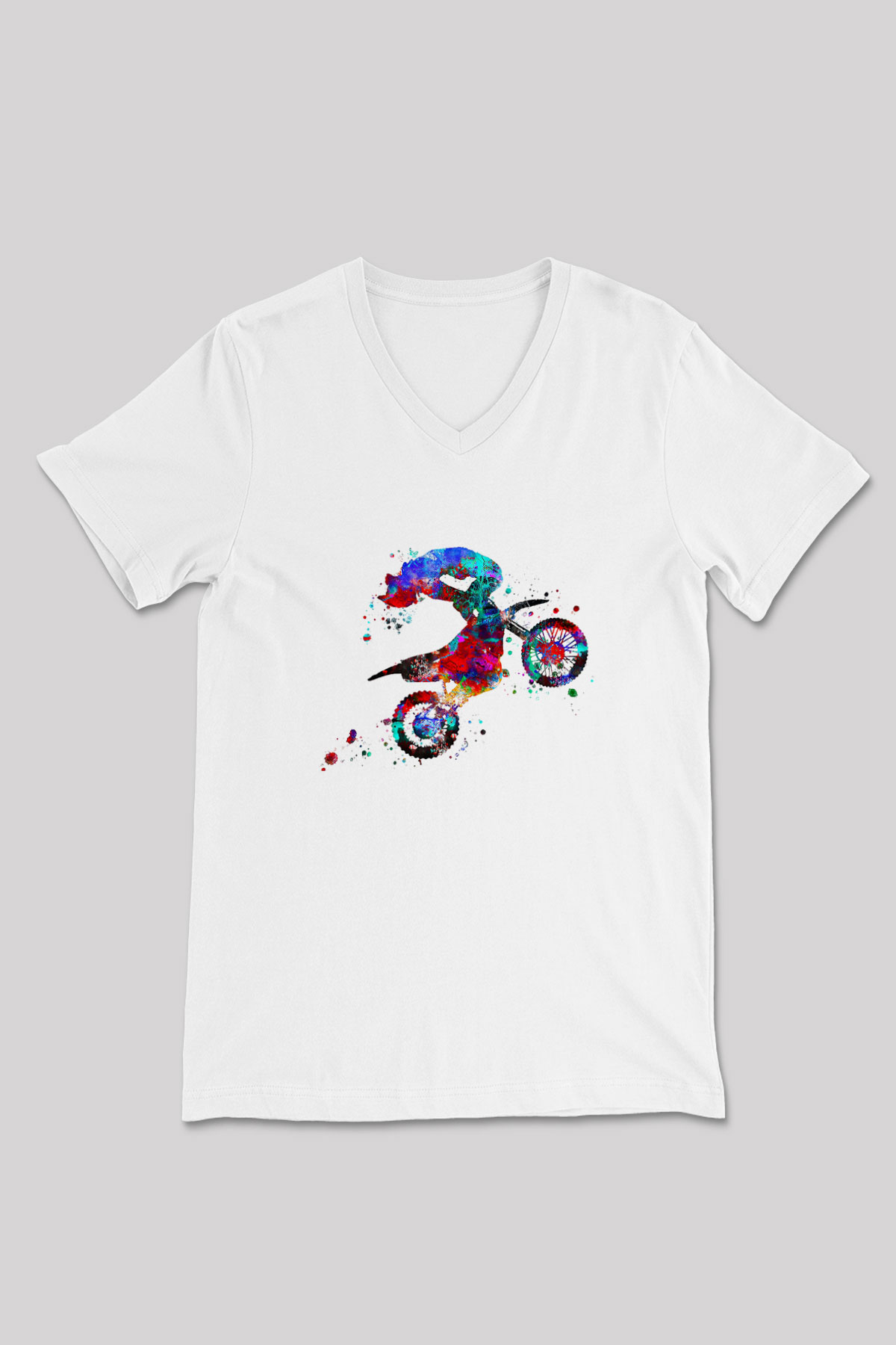 Motor Sporları Baskılı Unisex V Yaka Tişört - Tshirt