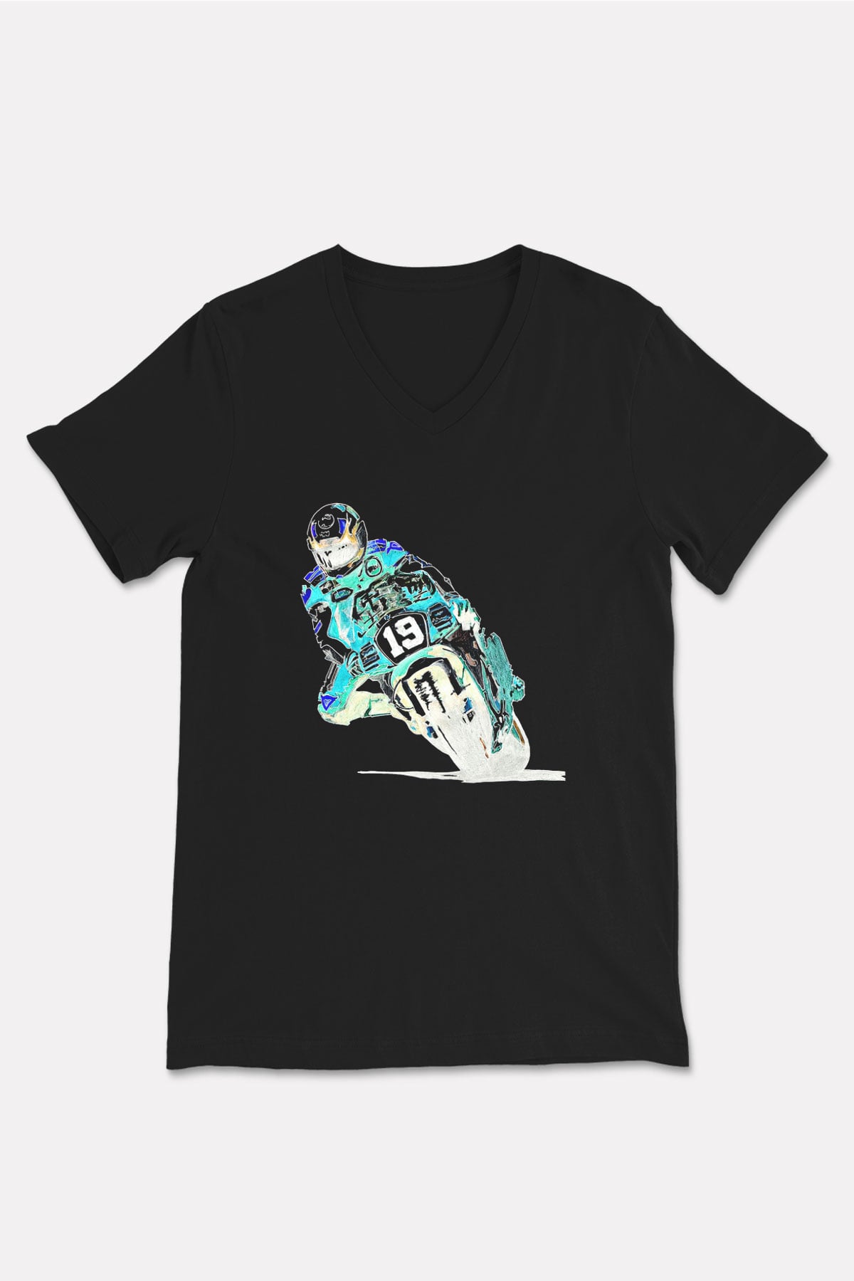 Motor Sporları - Motor sports Baskılı Unisex Siyah V Yaka Tişört