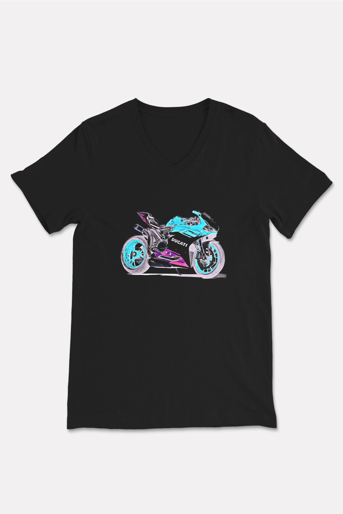 Motor Sporları - Motor sports Baskılı Unisex Siyah V Yaka Tişört