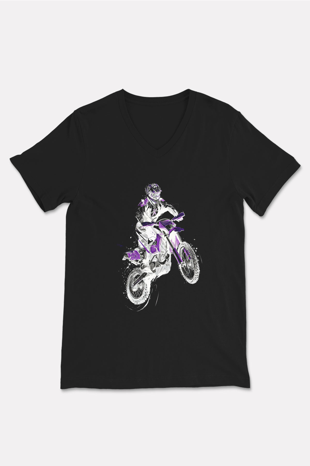 Motor Sporları - Motor sports Baskılı Unisex Siyah V Yaka Tişört