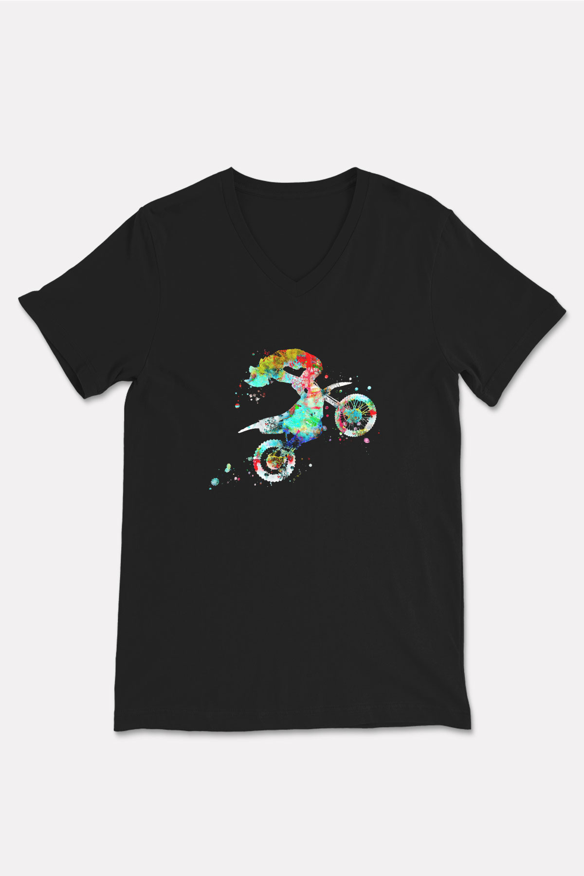 Motor Sporları - Motor sports Baskılı Unisex Siyah V Yaka Tişört