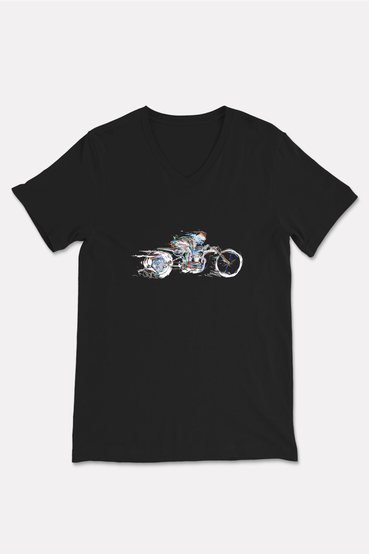Motor Sporları - Motor sports Baskılı Unisex Siyah V Yaka Tişört