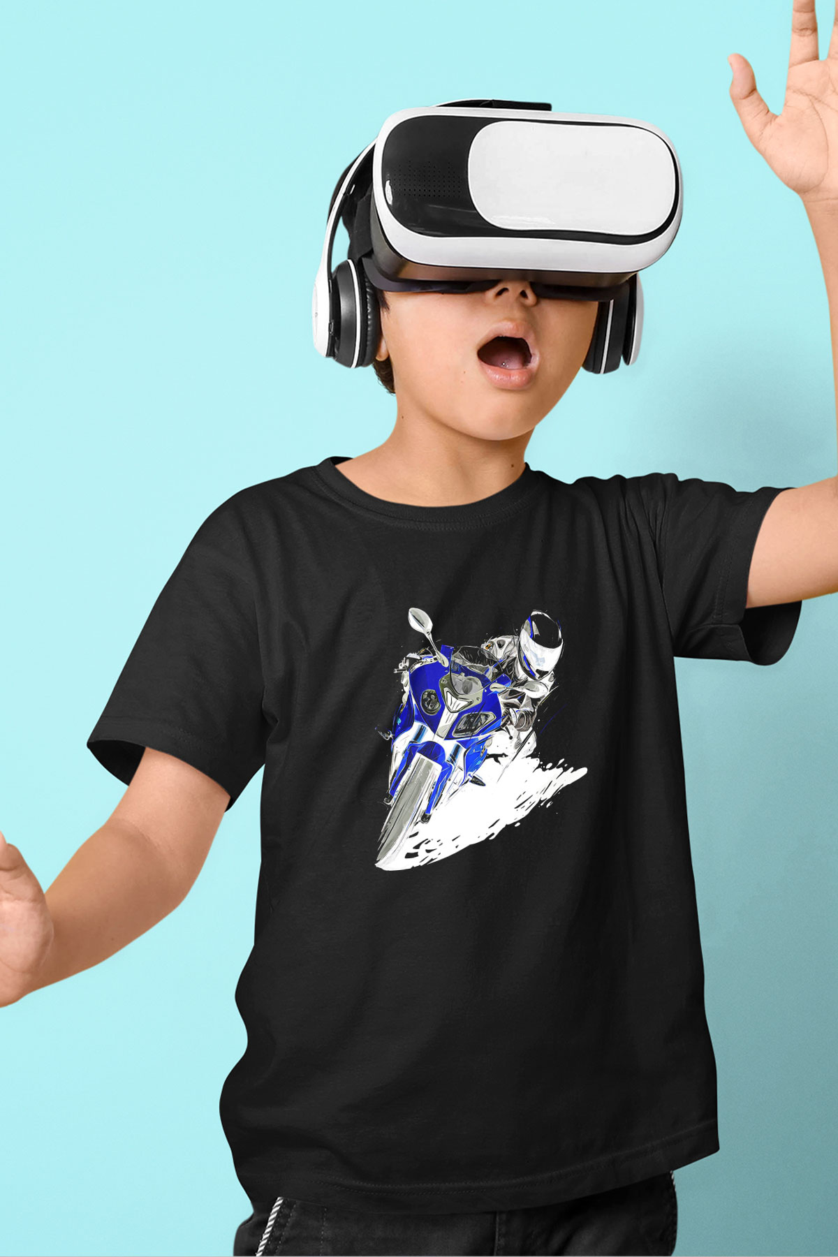 Motor Sporları - Motor sports Baskılı Unisex Siyah Çocuk Tİşörtü - Tshirt