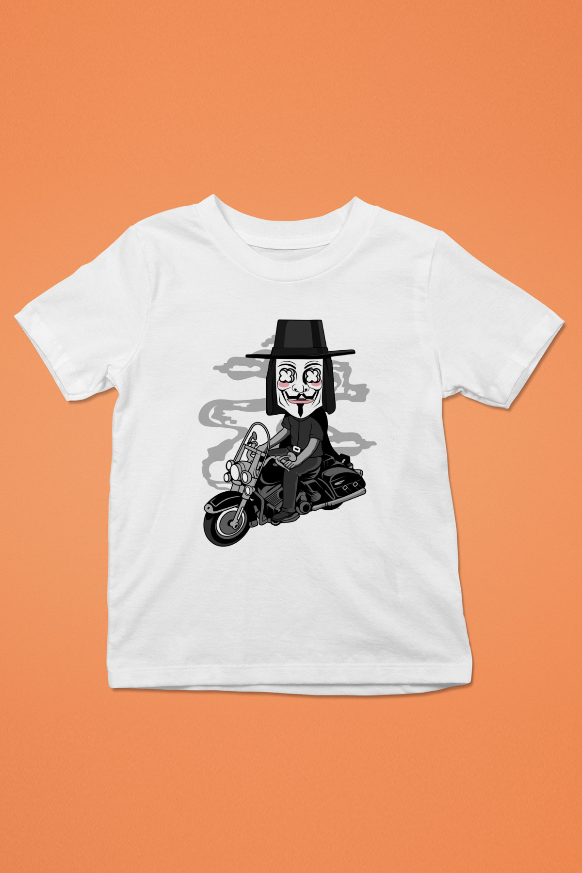 Motorcu Vendetta Baskılı Unisex Beyaz Çocuk Tişört