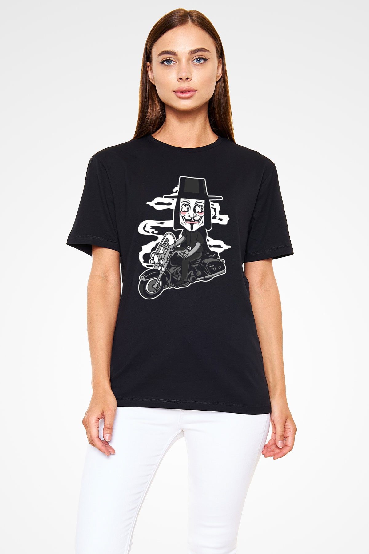 Motorcu Vendetta Baskılı Unisex Siyah Tişört