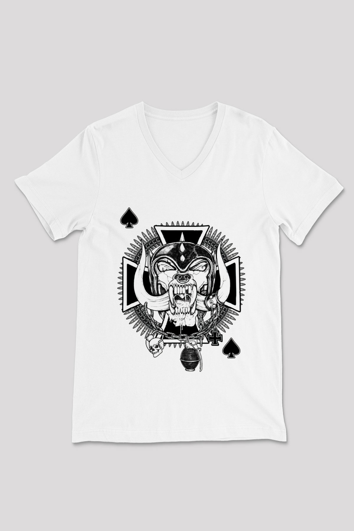 Motörhead Beyaz Unisex V Yaka Tişört T-Shirt