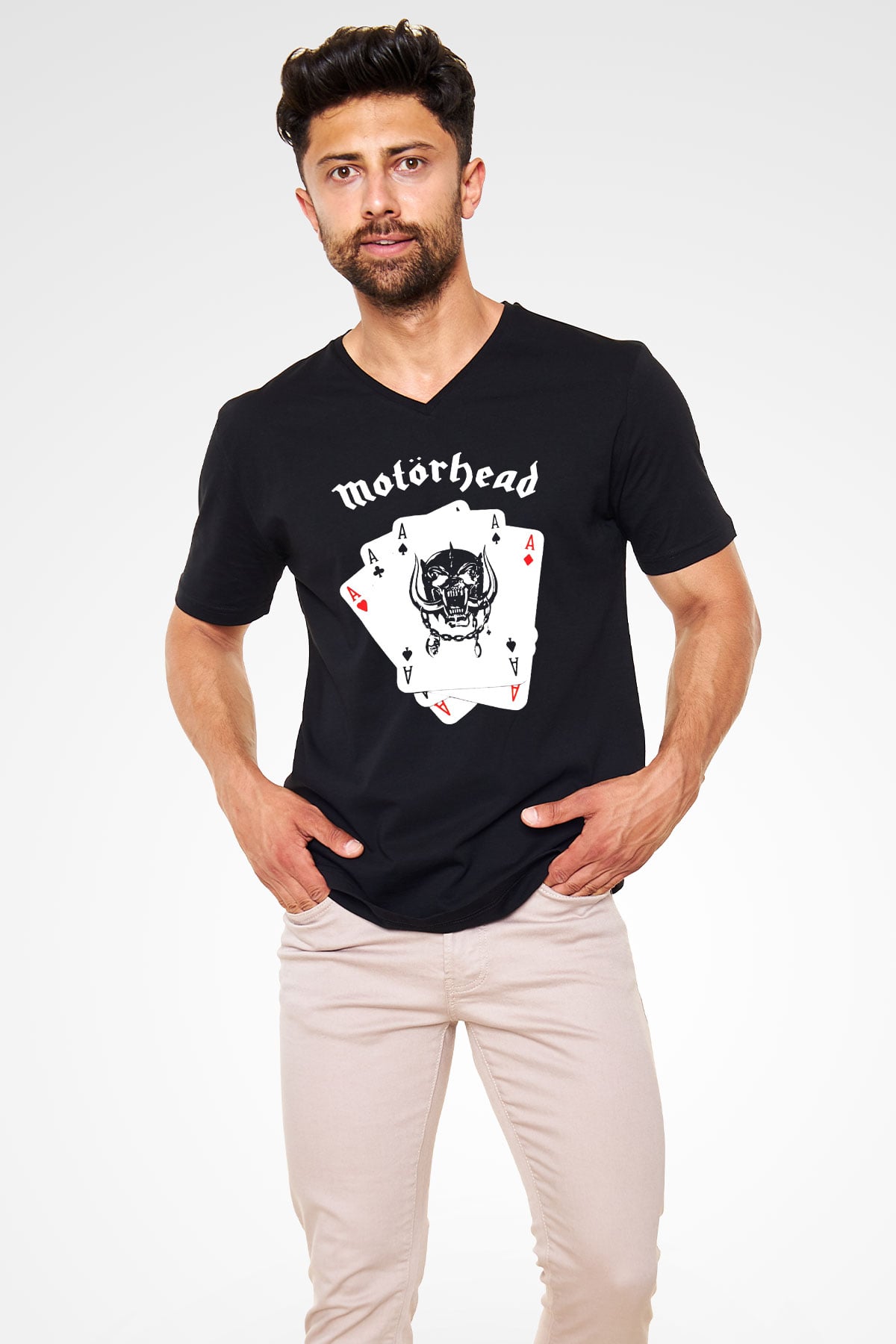 Motörhead Siyah Unisex V Yaka Tişört T-Shirt