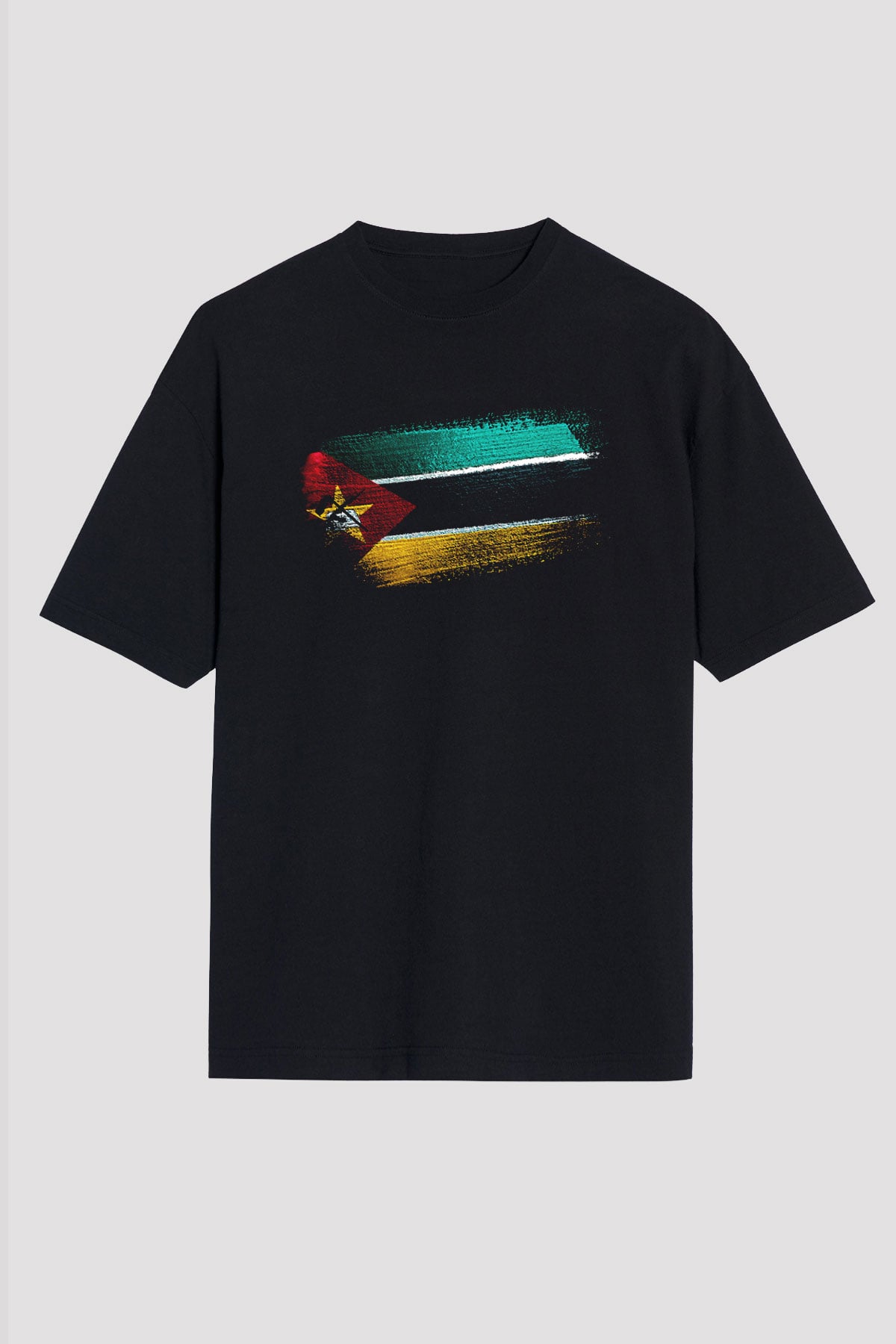 Mozambik - Mozambique Bayrağı Baskılı Unisex Siyah Oversize Tişört