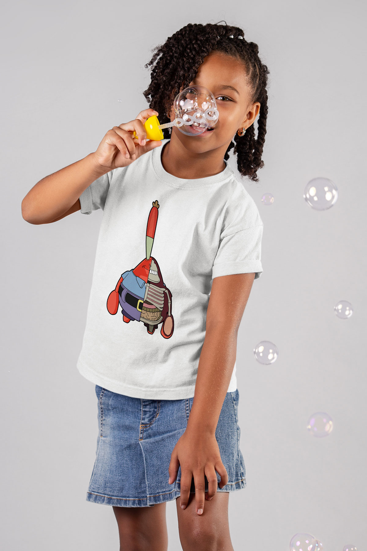 Mr Krabs Half Skeleton Baskılı Beyaz Unisex Çocuk Tshirt