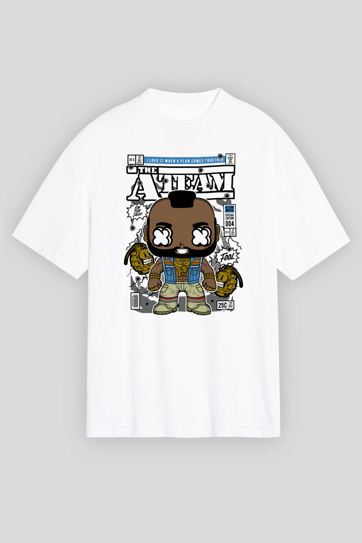 Mr T Baskılı Unisex Beyaz Oversize Tişört