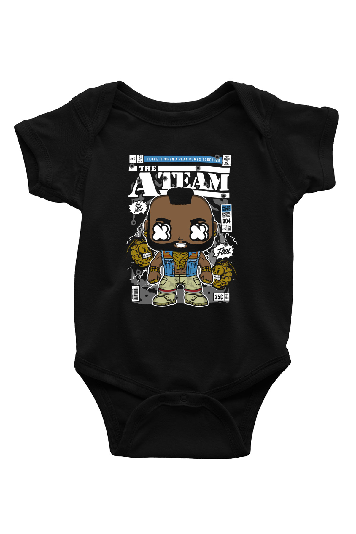 Mr T Baskılı Unisex Siyah Bebek Body - Zıbın