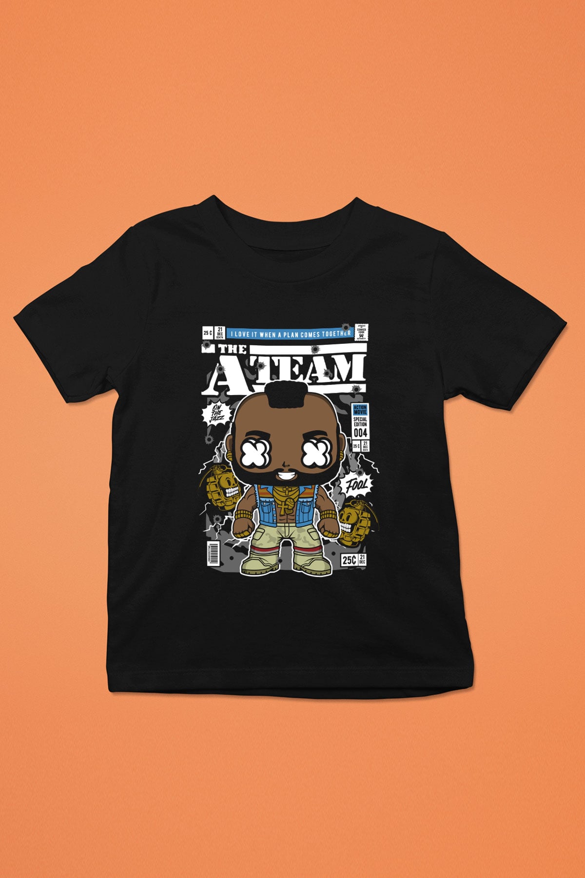 Mr T Baskılı Unisex Siyah Çocuk Tişört