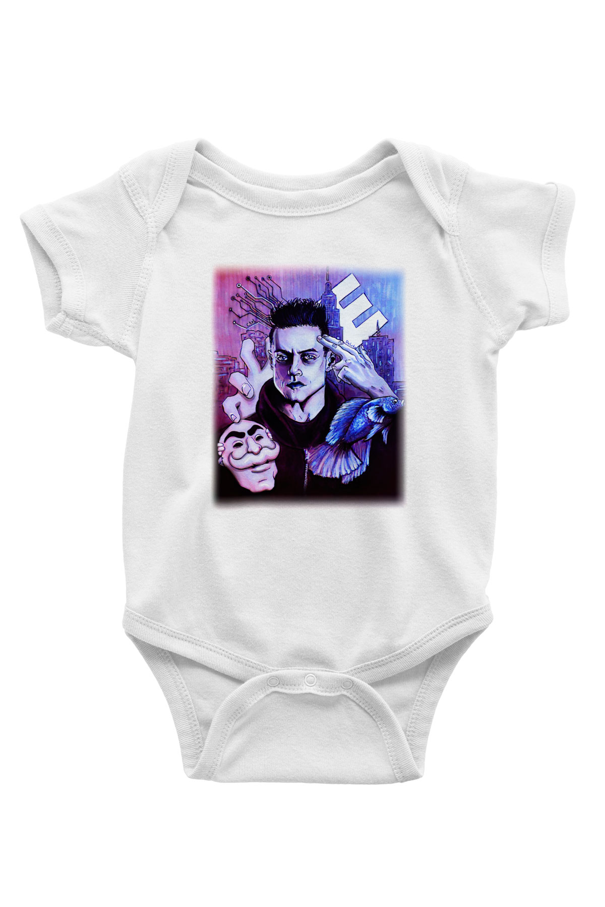 Mr. Robot Baskılı Beyaz Unisex Bebek Body - Zıbın
