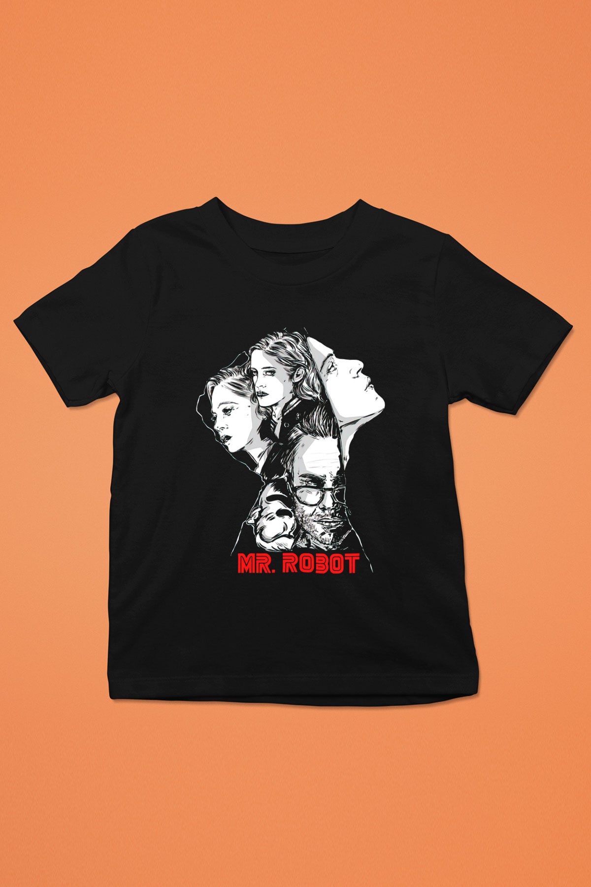 Mr. Robot Baskılı Siyah Unisex Çocuk Tişört