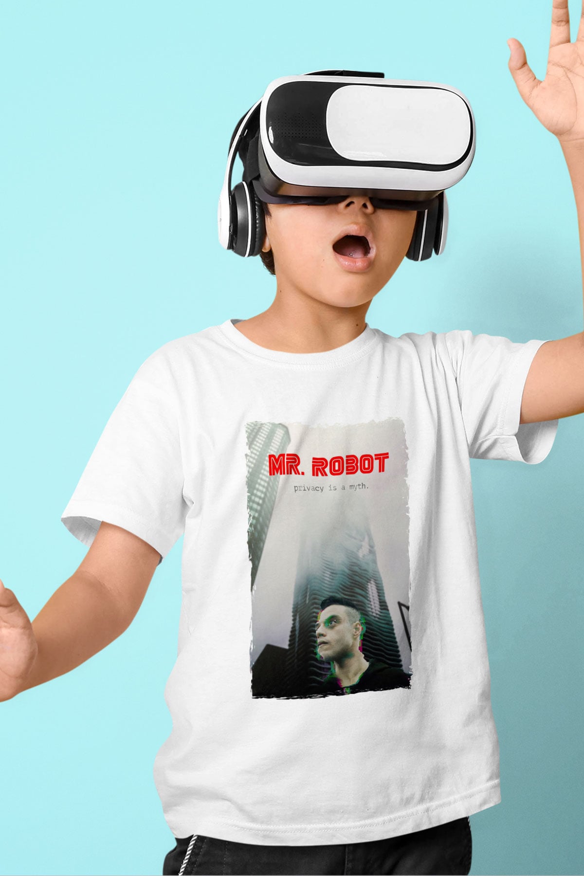 Mr. Robot Beyaz Unisex Çocuk Tişört