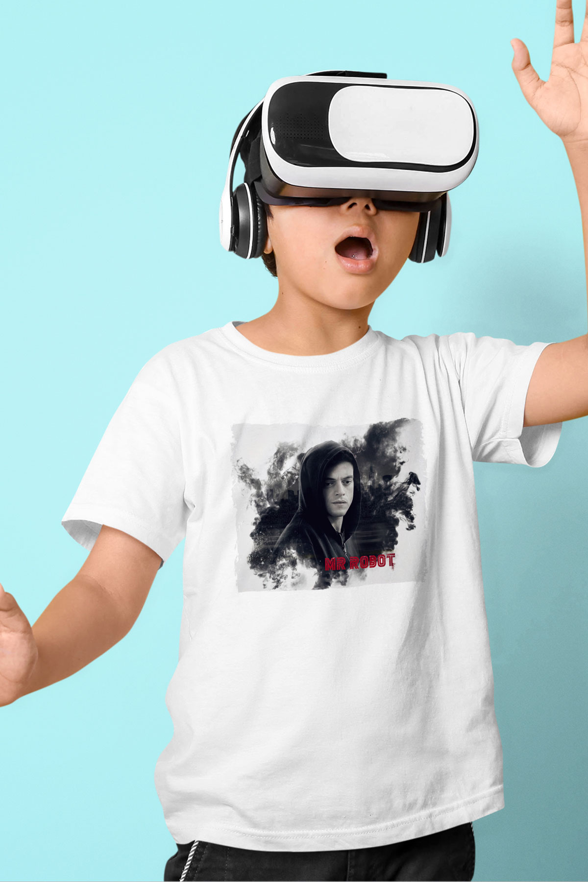 Mr. Robot Beyaz Unisex Çocuk Tişört