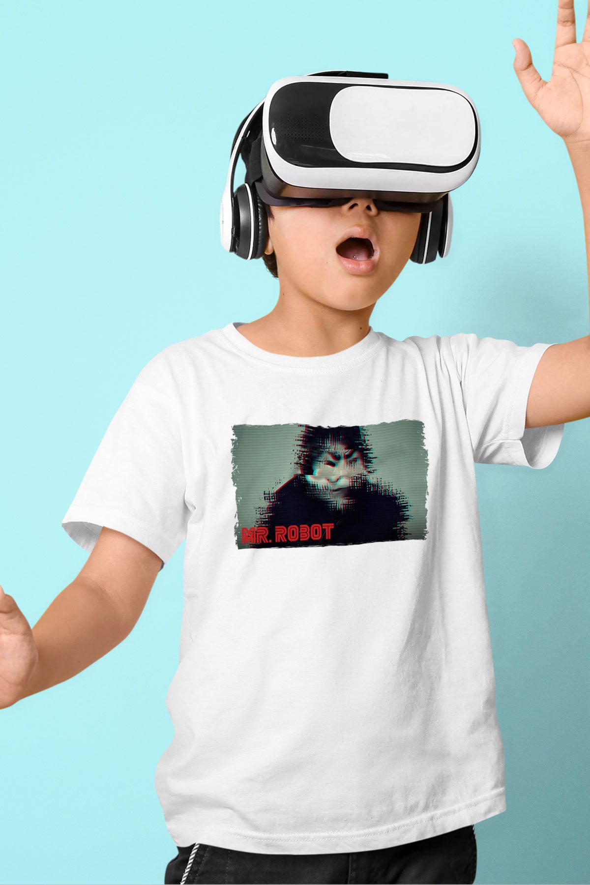 Mr. Robot Beyaz Unisex Çocuk Tişört