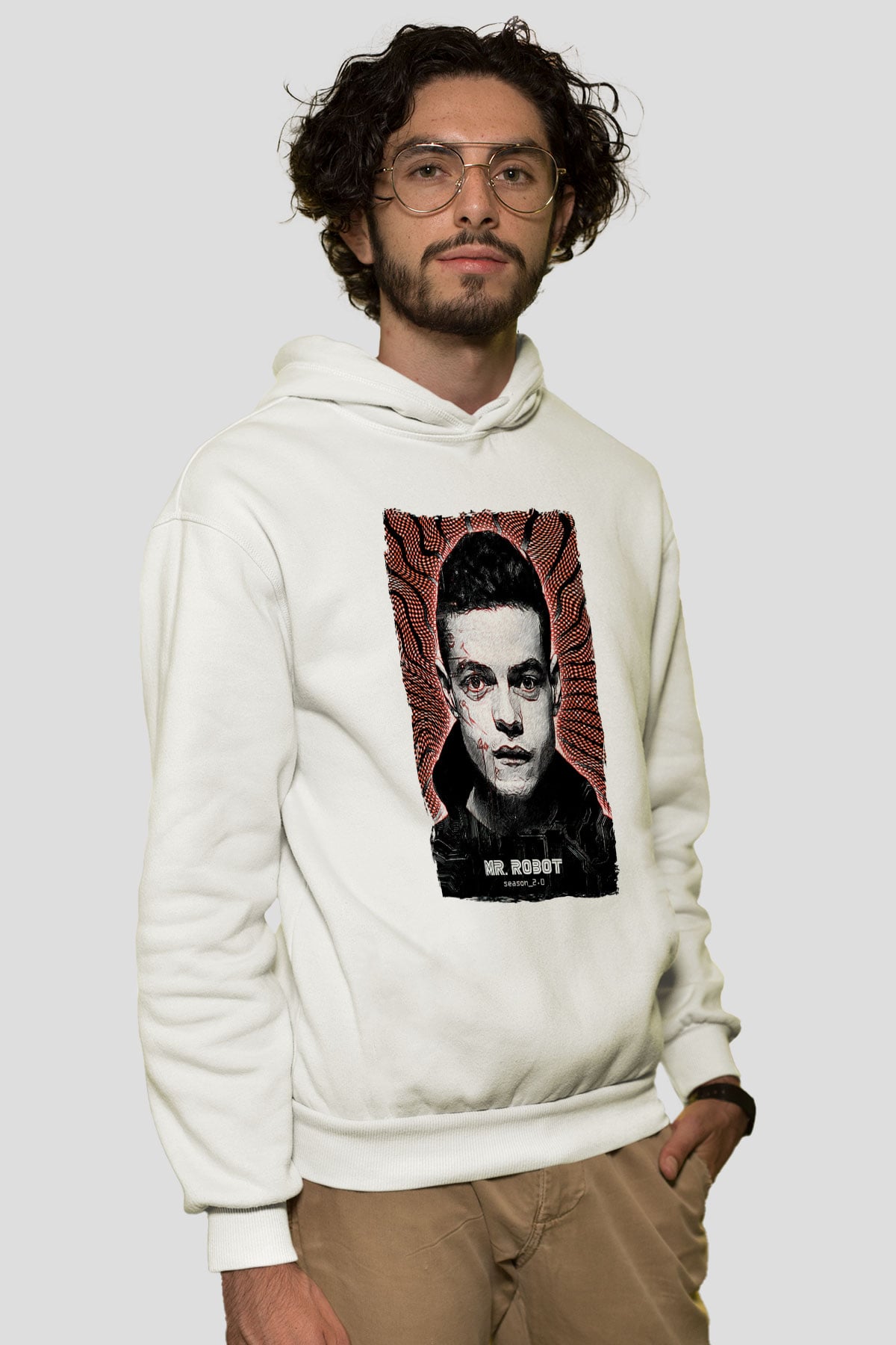 Mr. Robot Beyaz Unisex Hoodie