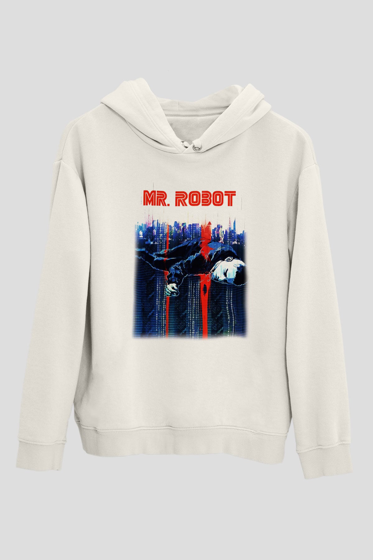 Mr. Robot Beyaz Unisex Kapşonlu Sweatshirt