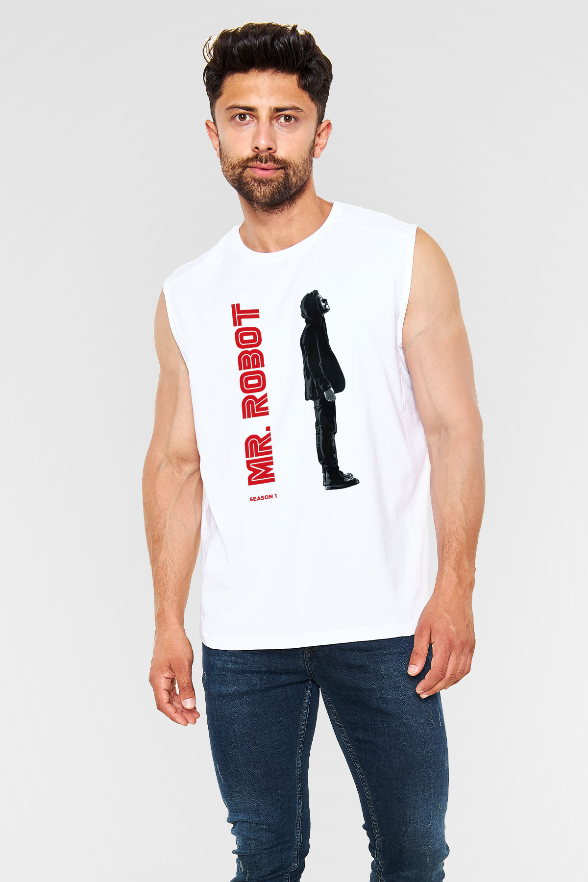 Mr. Robot Beyaz Unisex Kolsuz Tişört