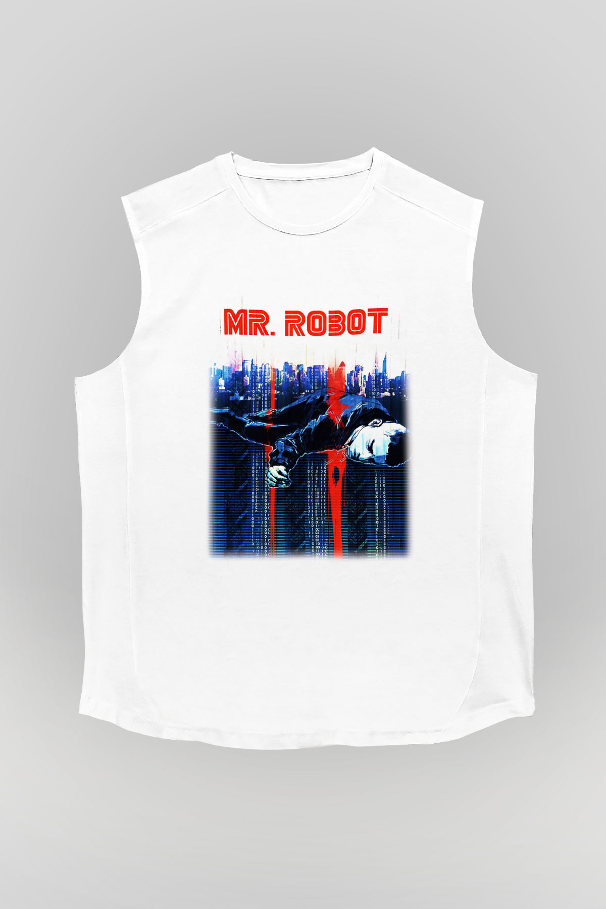 Mr. Robot Beyaz Unisex Kolsuz Tişört