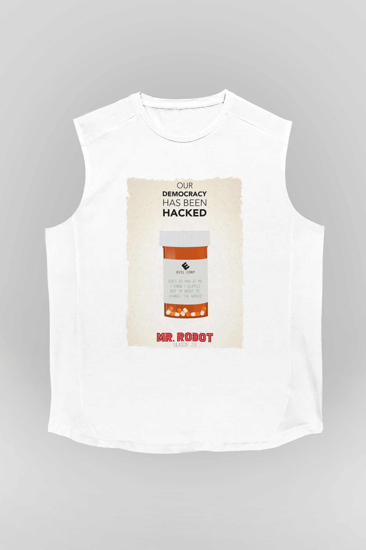 Mr. Robot Beyaz Unisex Kolsuz Tişört