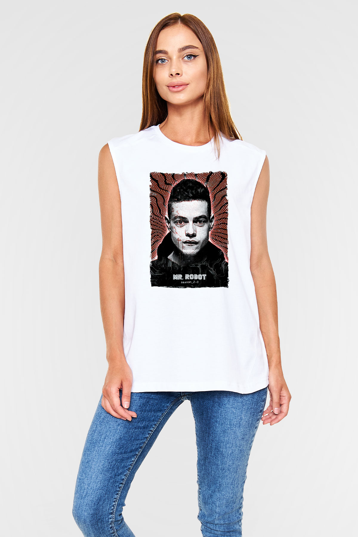Mr. Robot Beyaz Unisex Kolsuz Tişört