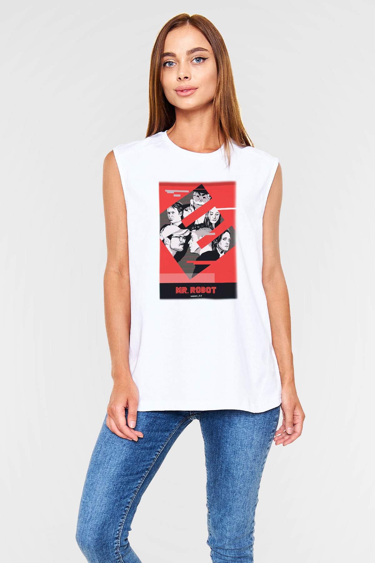 Mr. Robot Beyaz Unisex Kolsuz Tişört