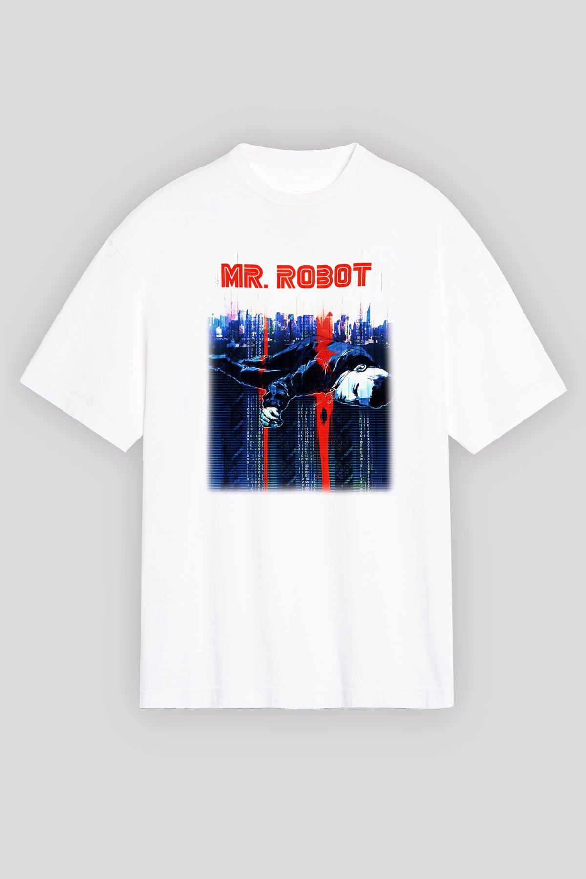 Mr. Robot Beyaz Unisex Oversize Tişört T-Shirt