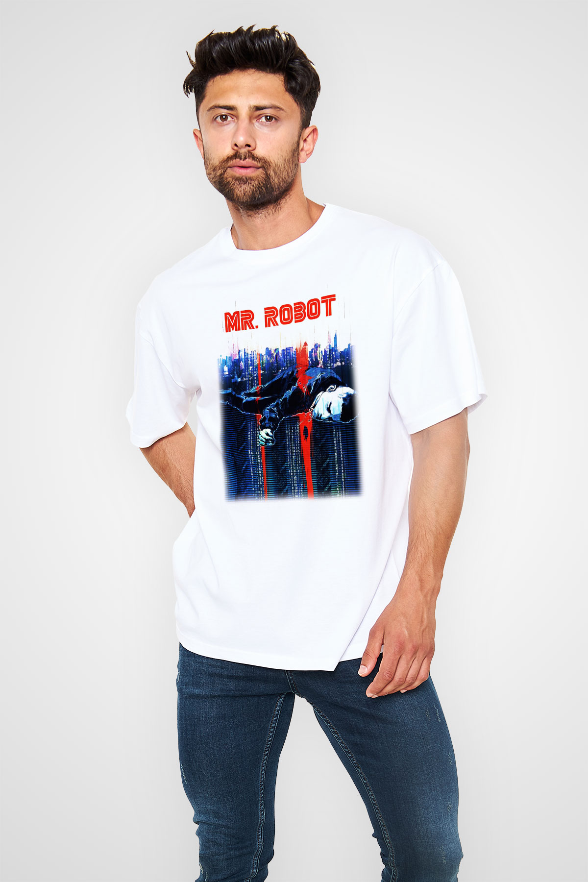 Mr. Robot Beyaz Unisex Oversize Tişört T-Shirt