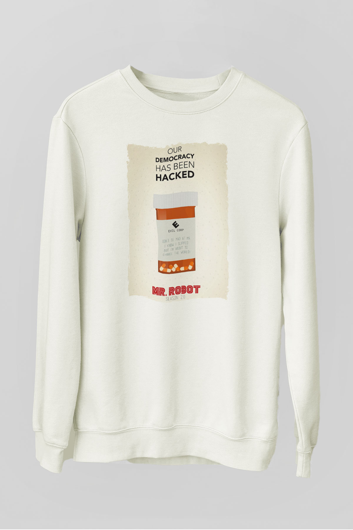 Mr. Robot Beyaz Unisex Sweatshirt