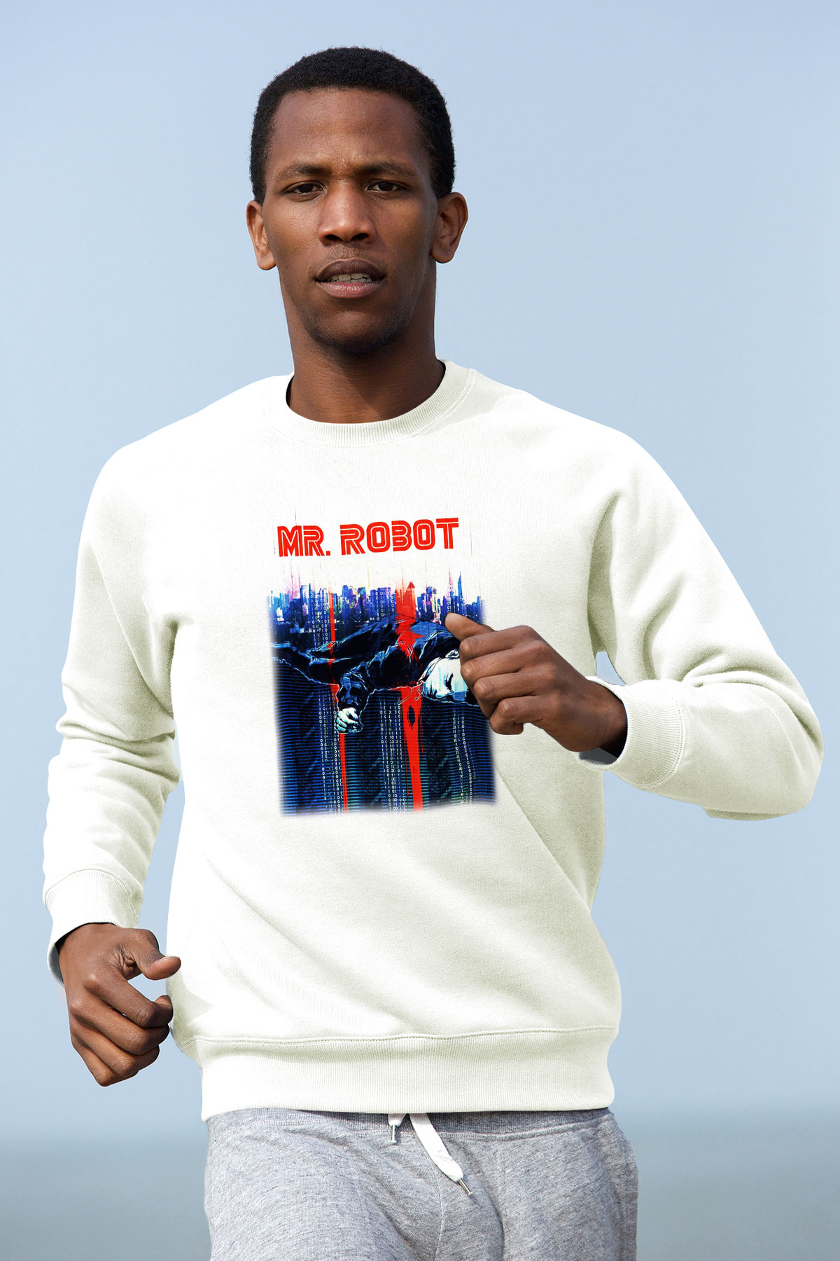Mr. Robot Beyaz Unisex Sweatshirt