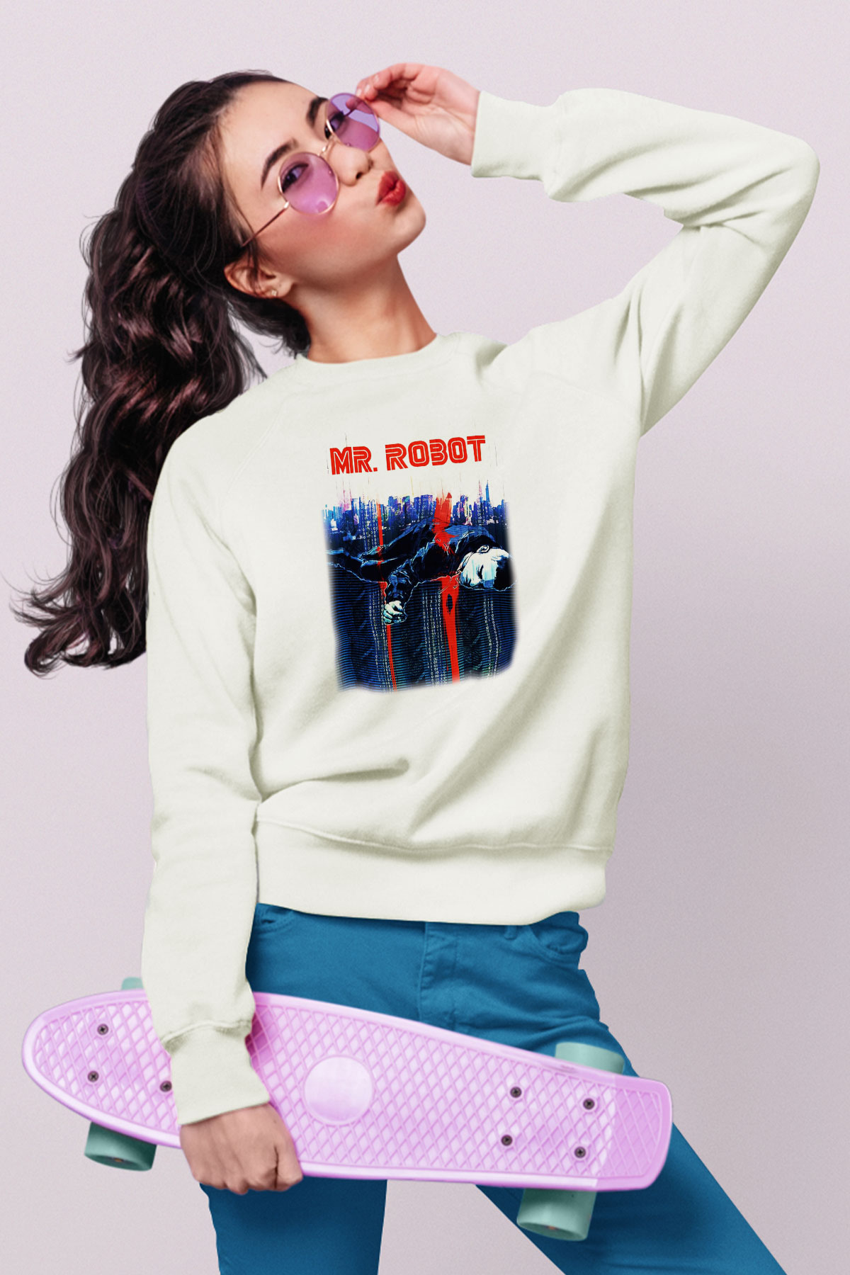 Mr. Robot Beyaz Unisex Sweatshirt